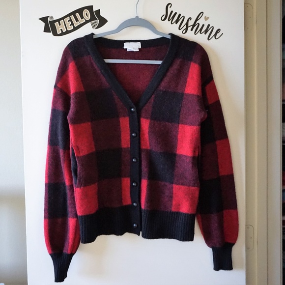 Alexander Wang Sweaters - Alexander Wang Buffalo Red Black Plaid Cardigan S